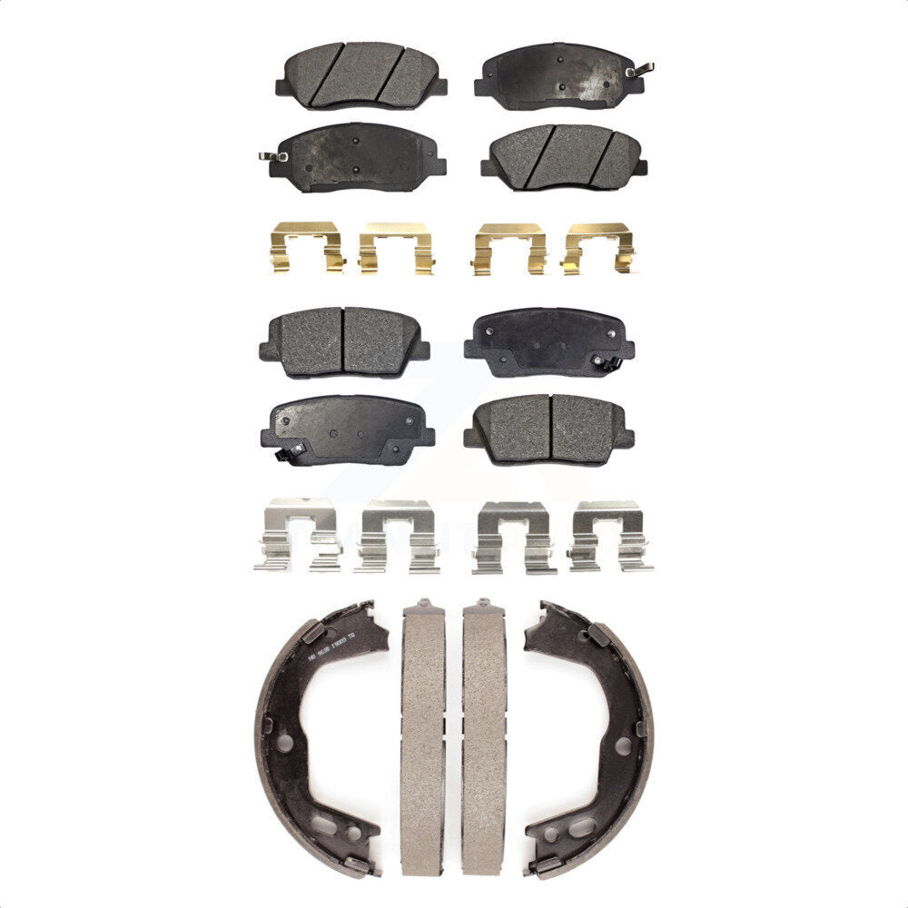 Semi-Metallic Brake Pads & Parking Shoes Front Rear Kit For Hyundai Genesis 3.8L