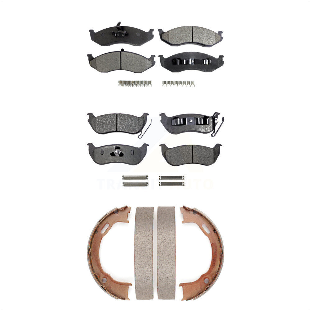 Semi-Metallic Brake Pads And Parking Shoes Front Rear Kit For Jeep Wrangler TJ