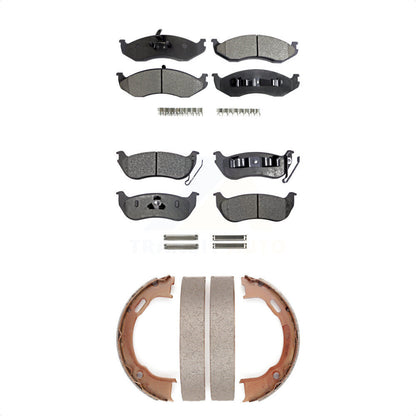 Semi-Metallic Brake Pads And Parking Shoes Front Rear Kit For Jeep Wrangler TJ