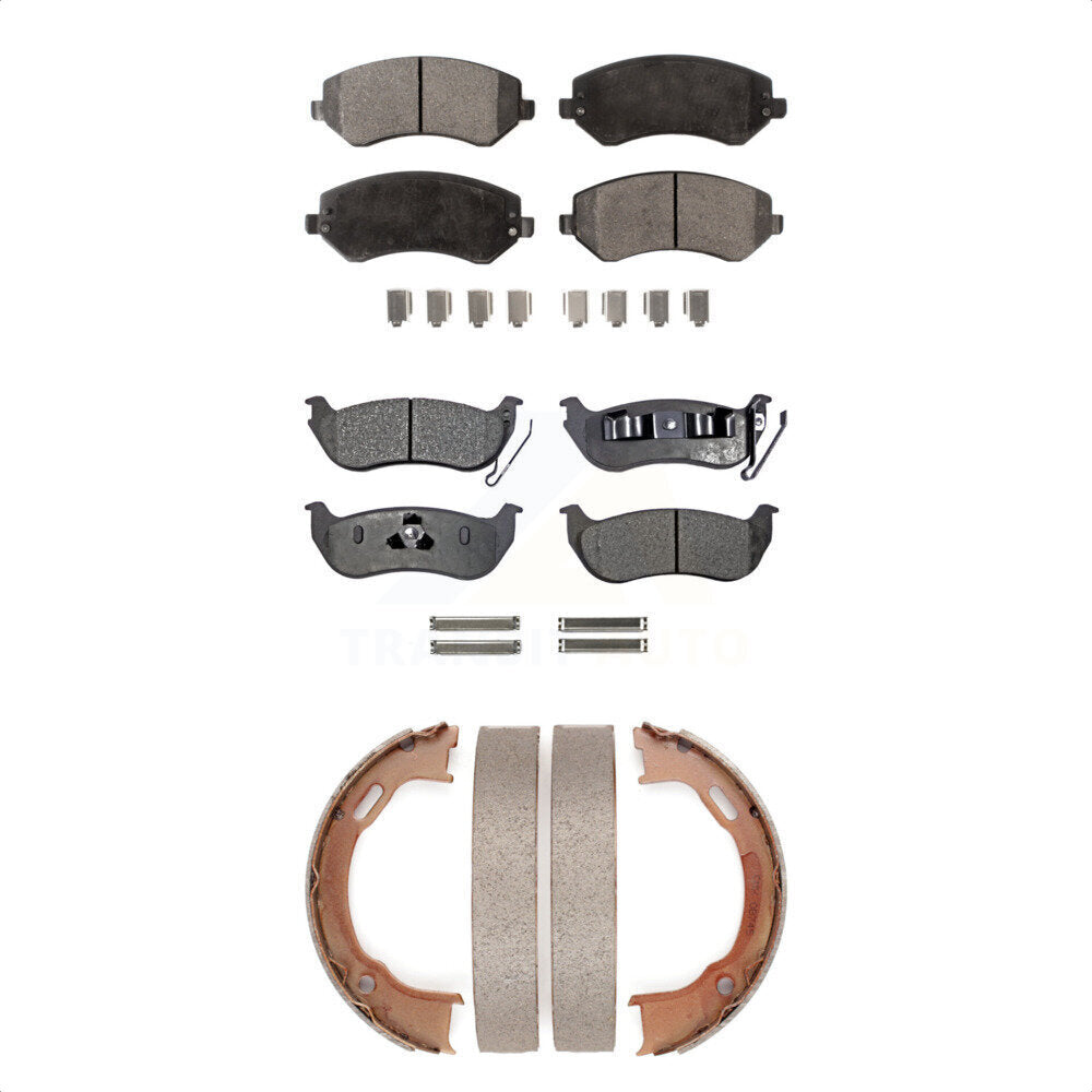 Semi-Metallic Brake Pads Parking Shoes Front Rear Kit For 2003-2007 Jeep Liberty