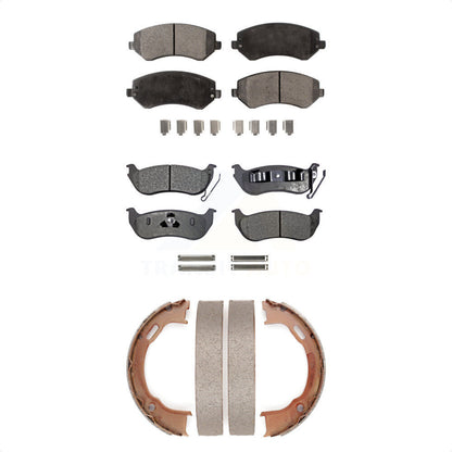 Semi-Metallic Brake Pads Parking Shoes Front Rear Kit For 2003-2007 Jeep Liberty