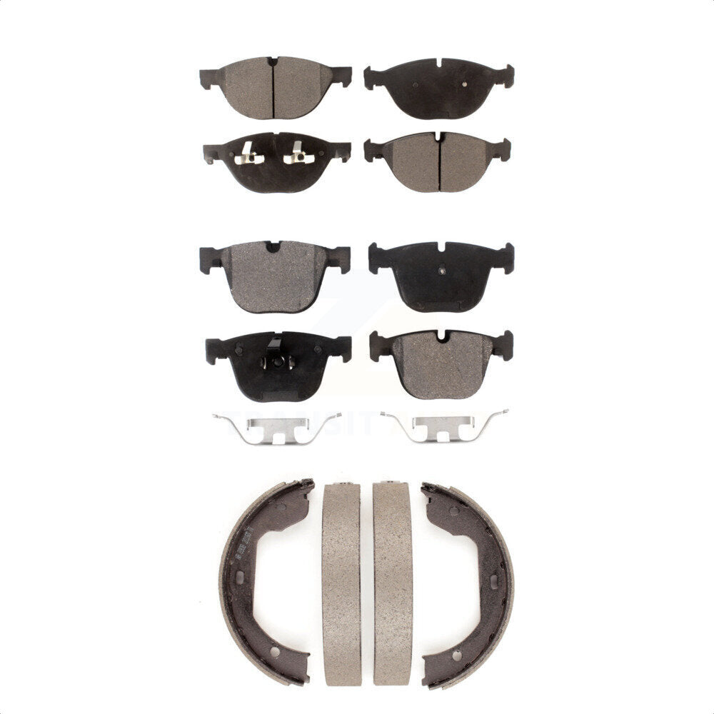 Semi-Metallic Brake Pads And Parking Shoe Front Rear Kit For BMW X5 X6 xDrive50i