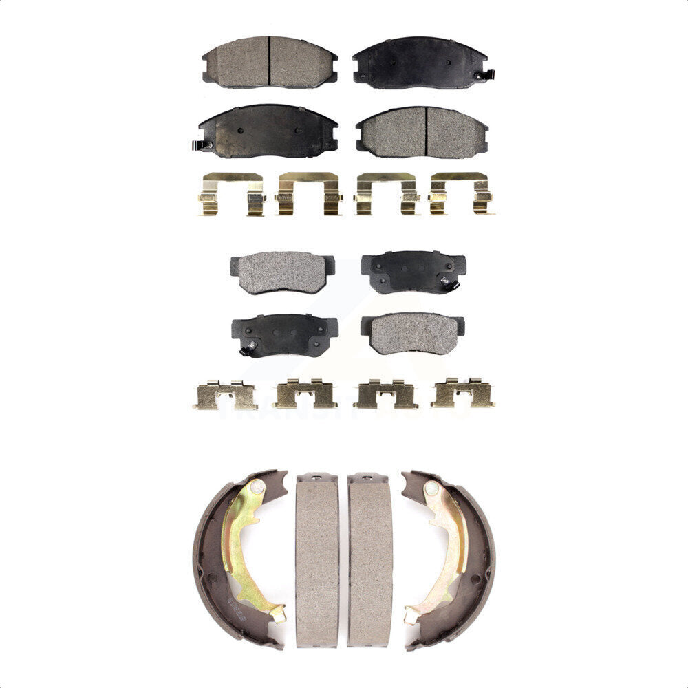 Semi-Metallic Brake Pads Parking Shoes Front Rear Kit For 01-06 Hyundai Santa Fe