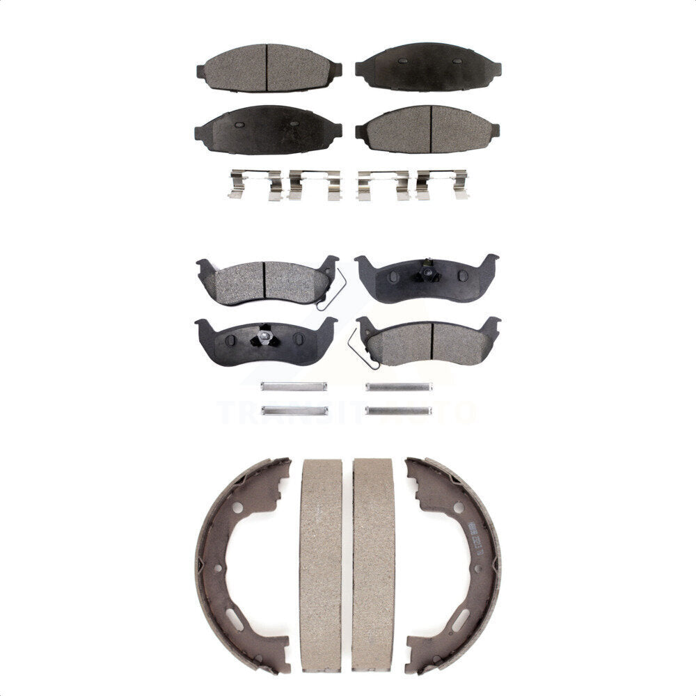 Semi-Metallic Brake Pads & Parking Shoe Front Rear Kit For Mercury Grand Marquis