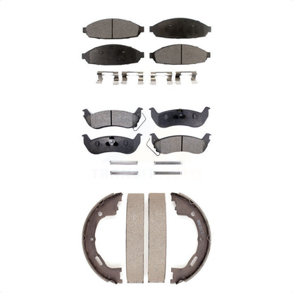Semi-Metallic Brake Pads & Parking Shoe Front Rear Kit For Mercury Grand Marquis