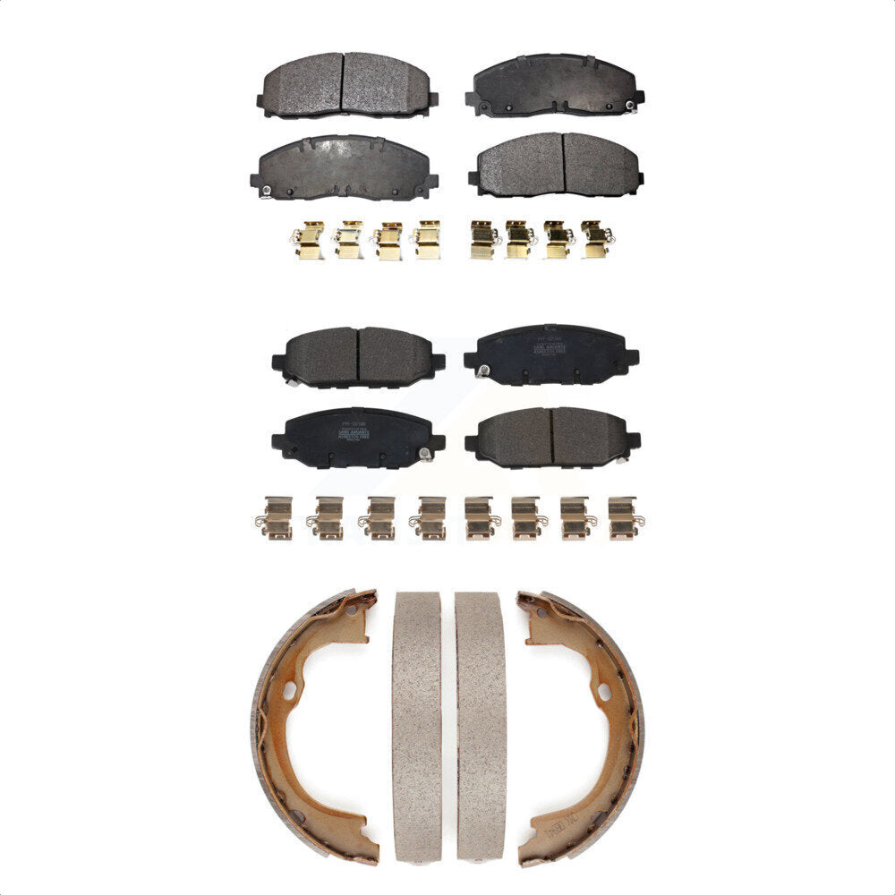 Semi-Metallic Brake Pads And Parking Shoes Front Rear Kit For Jeep Wrangler