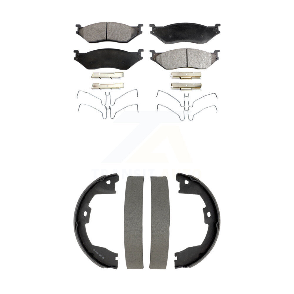 Semi-Metallic Brake Pads And Drum Shoes Front Rear Kit For Ford F-450 Super Duty
