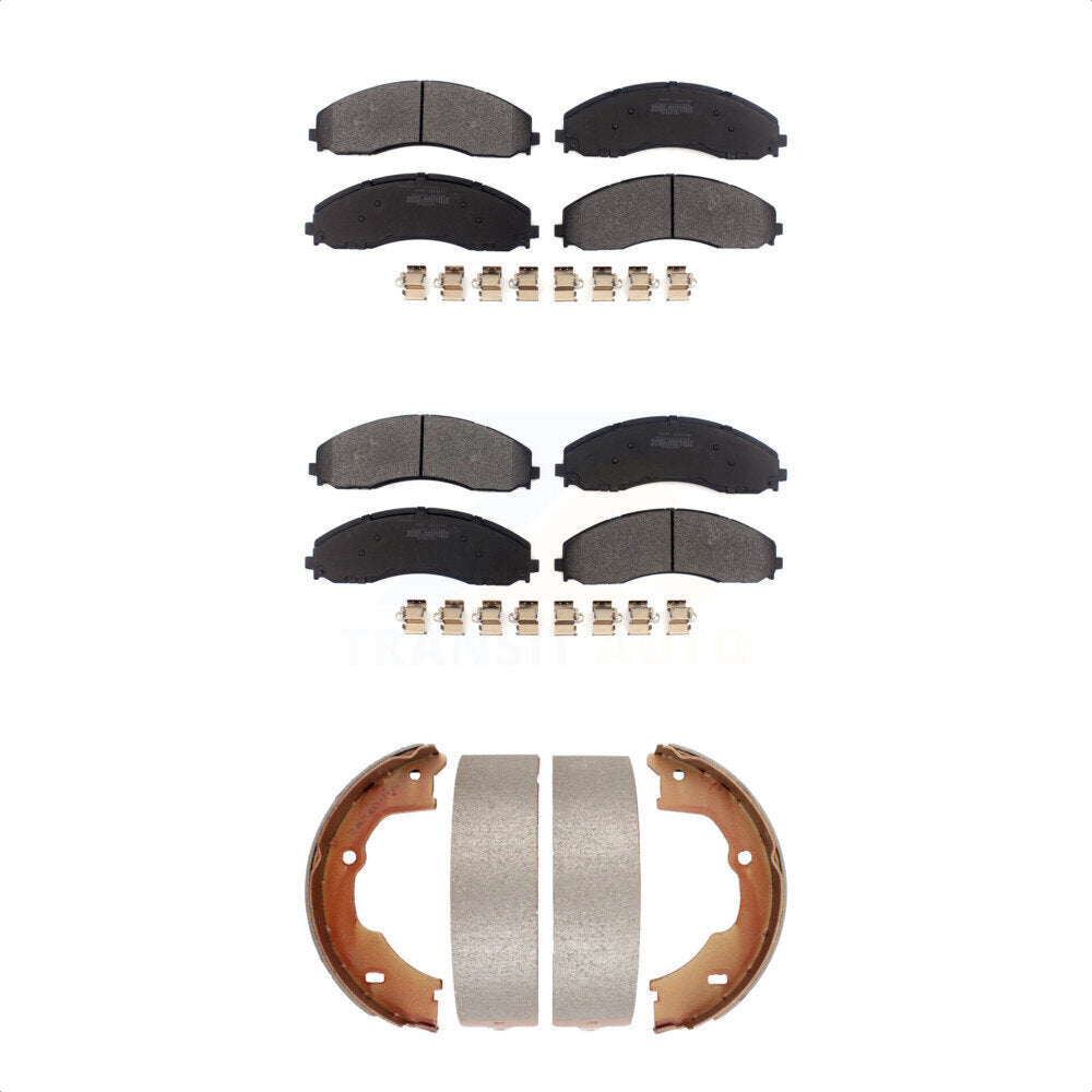 Semi-Metallic Brake Pads & Parking Shoe Front Rear Kit For Ford F-450 Super Duty