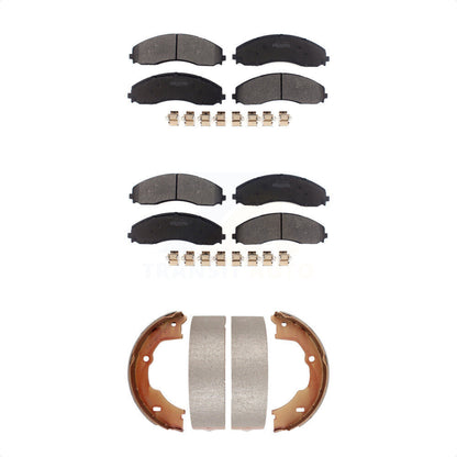 Semi-Metallic Brake Pads & Parking Shoe Front Rear Kit For Ford F-450 Super Duty