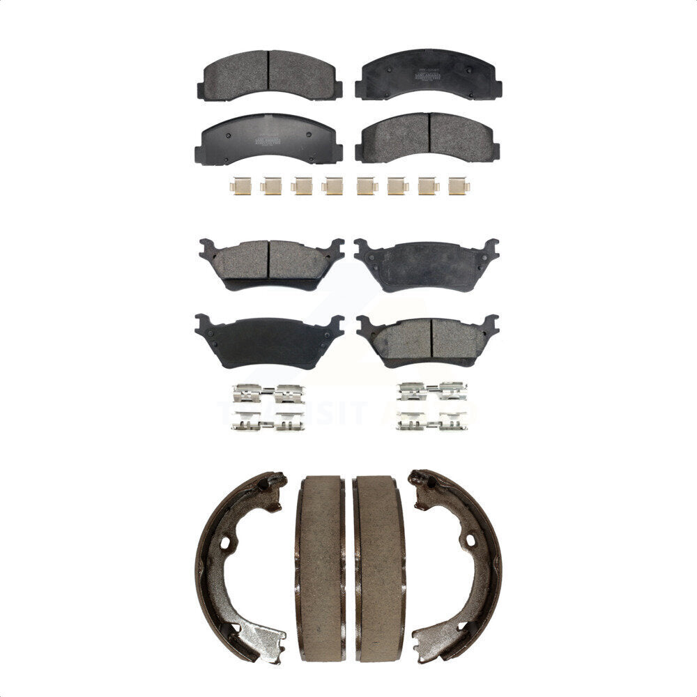 Semi-Metallic Brake Pads And Parking Shoes Front Rear Kit For Ford F-150