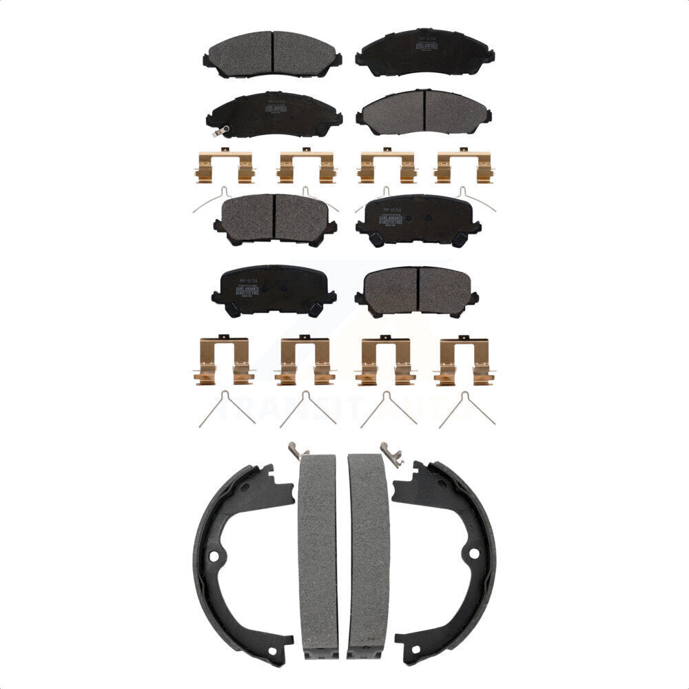 Semi-Metallic Brake Pads & Parking Shoe Front Rear Kit For Honda Pilot Ridgeline