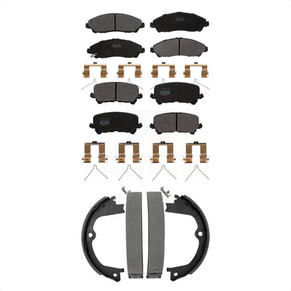 Semi-Metallic Brake Pads & Parking Shoe Front Rear Kit For Honda Pilot Ridgeline