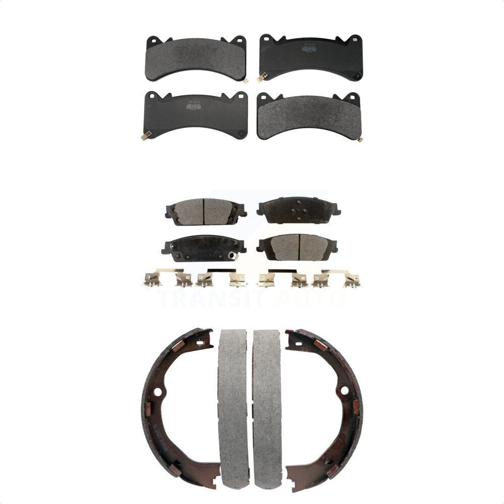 Semi-Metallic Brake Pads Parking Shoe Front Rear Kit For GMC Chevrolet Sierra LD