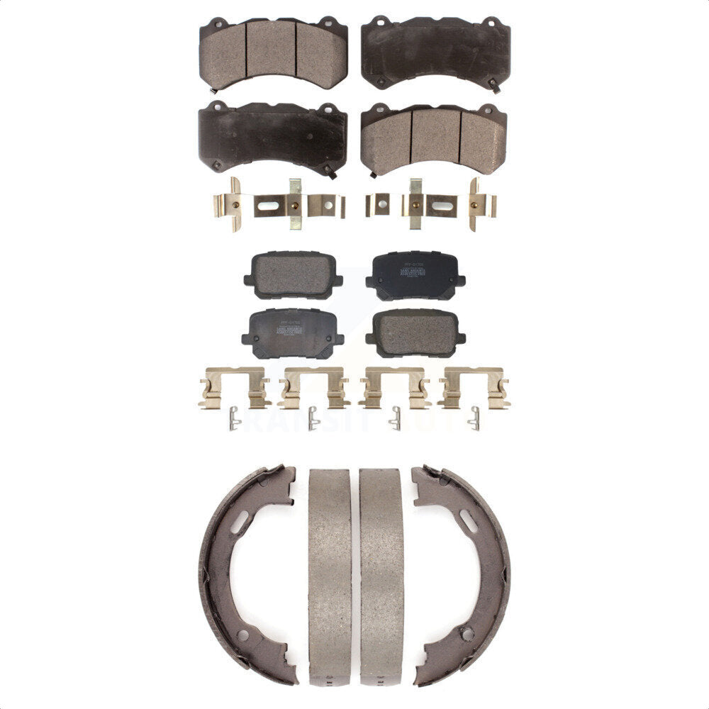 Semi-Metallic Brake Pads And Parking Shoes Front Rear Kit For Dodge Charger