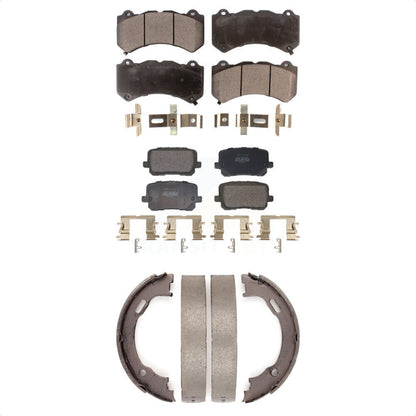 Semi-Metallic Brake Pads And Parking Shoes Front Rear Kit For Dodge Charger