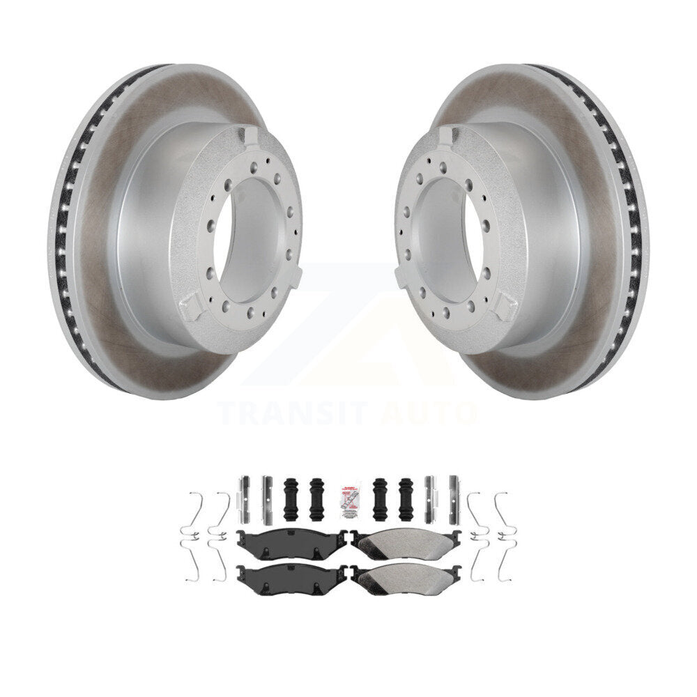 Coated Brake Rotor Semi-Metallic Pad Rear Kit For Ford F-450 Super Duty F-550 IC