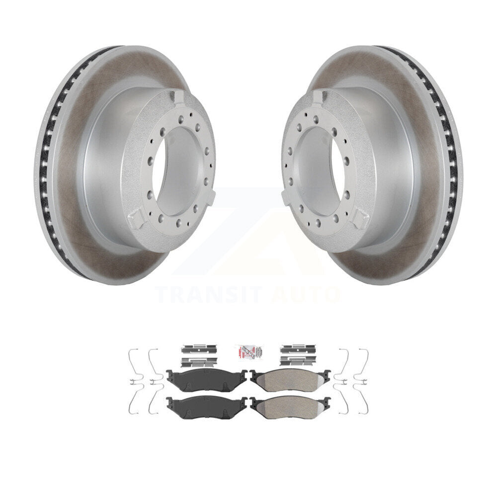 Coated Brake Rotor Semi-Metallic Pad Rear Kit For Ford F-450 Super Duty F-550 IC