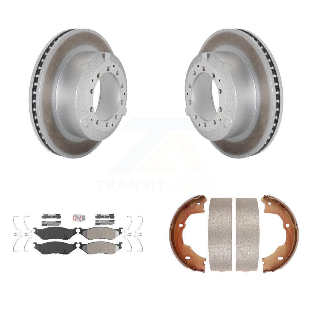 Disc Coated Rotors Semi-Metallic Pads Parking Shoes Rear Kit For Ford F-450 Duty