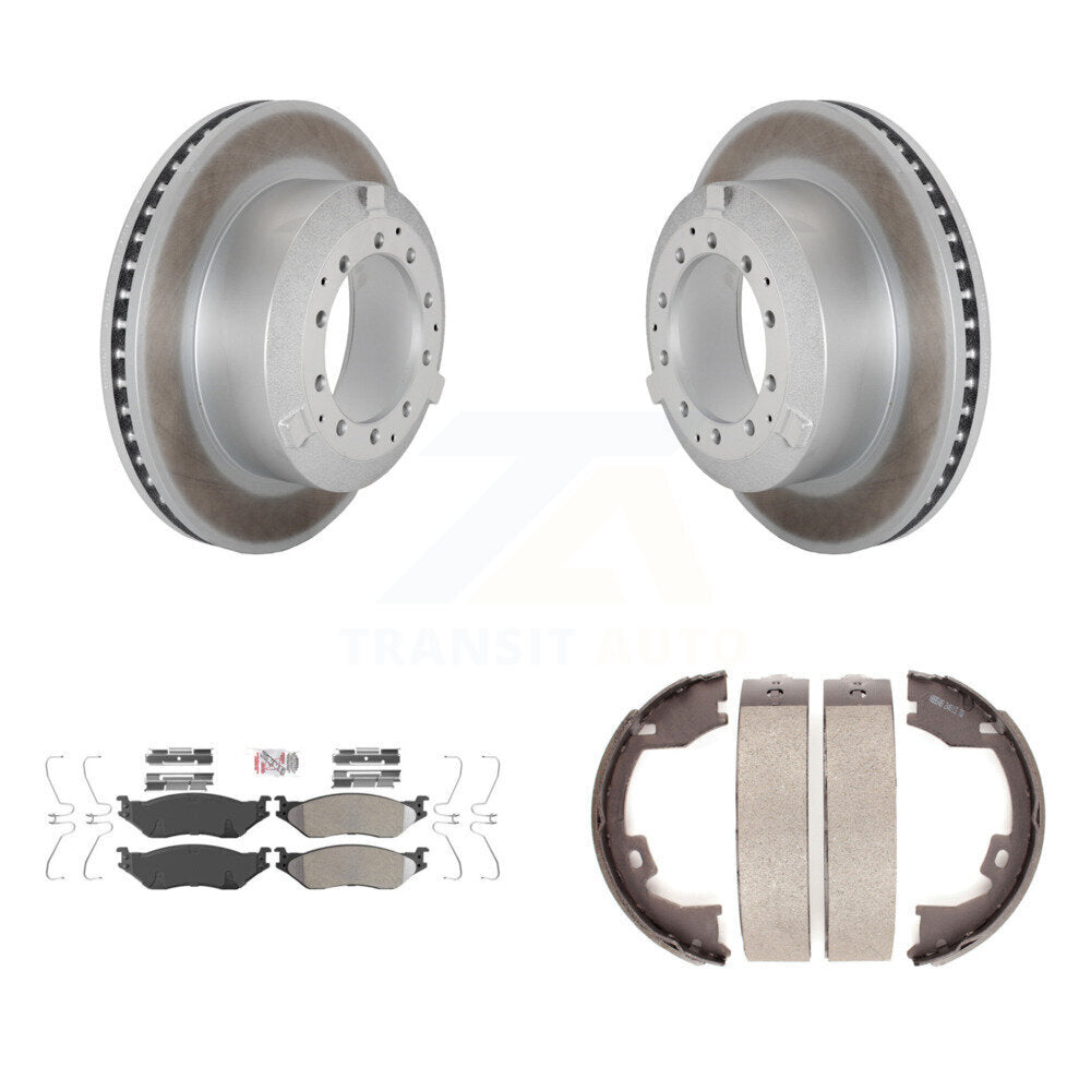 Disc Coated Rotors Semi-Metallic Pads Parking Shoes Rear Kit For Ford F-450 Duty