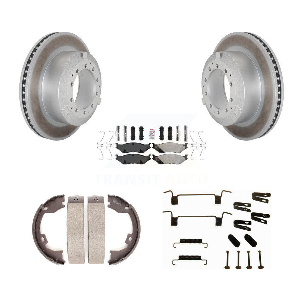 Disc Coated Rotors Semi-Metallic Pads Parking Shoes & Hardware Rear Kit For Ford