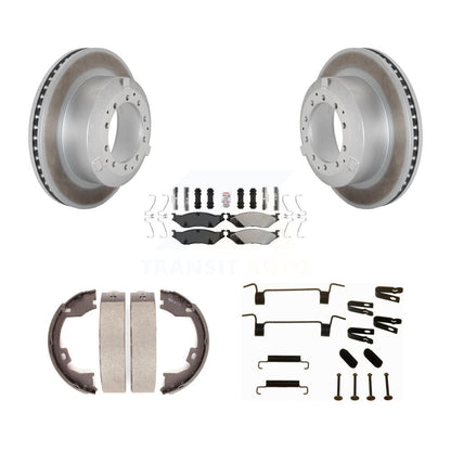 Disc Coated Rotors Semi-Metallic Pads Parking Shoes & Hardware Rear Kit For Ford