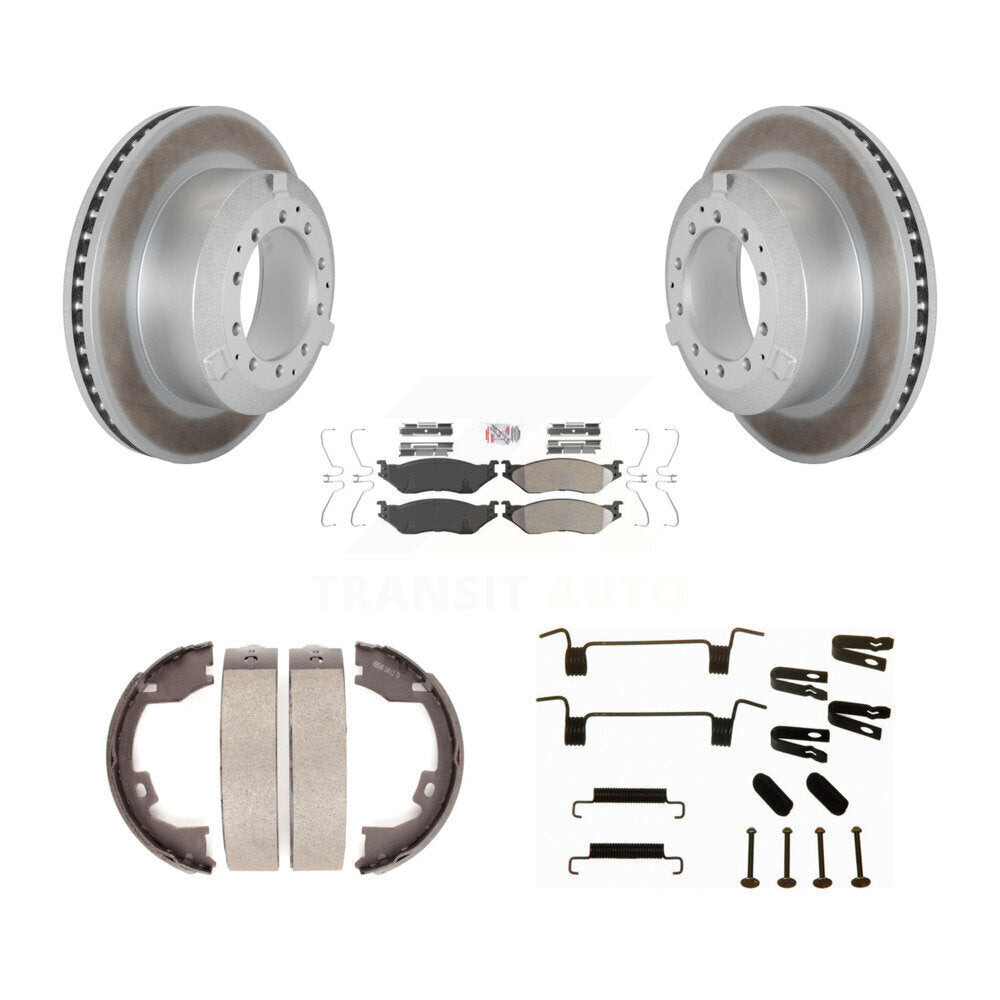 Disc Coated Rotors Semi-Metallic Pads Parking Shoes & Hardware Rear Kit For Ford