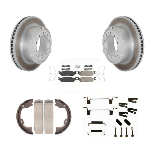 Disc Coated Rotors Semi-Metallic Pads Parking Shoes & Hardware Rear Kit For Ford