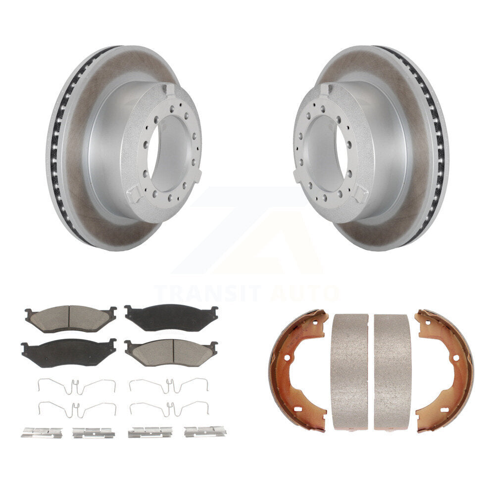 Disc Coated Rotors Ceramic Pads Parking Shoes Rear Kit For Ford F-450 Super Duty