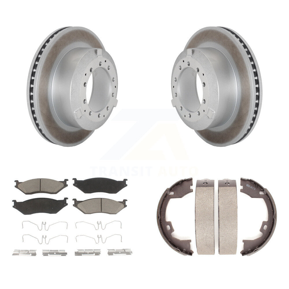 Disc Coated Rotors Ceramic Pads Parking Shoes Rear Kit For Ford F-450 Super Duty