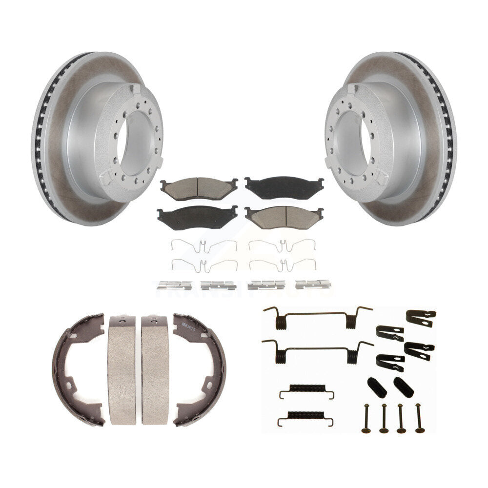 Disc Coated Rotors Ceramic Pads Parking Shoes & Hardware Rear Kit For Ford F-450