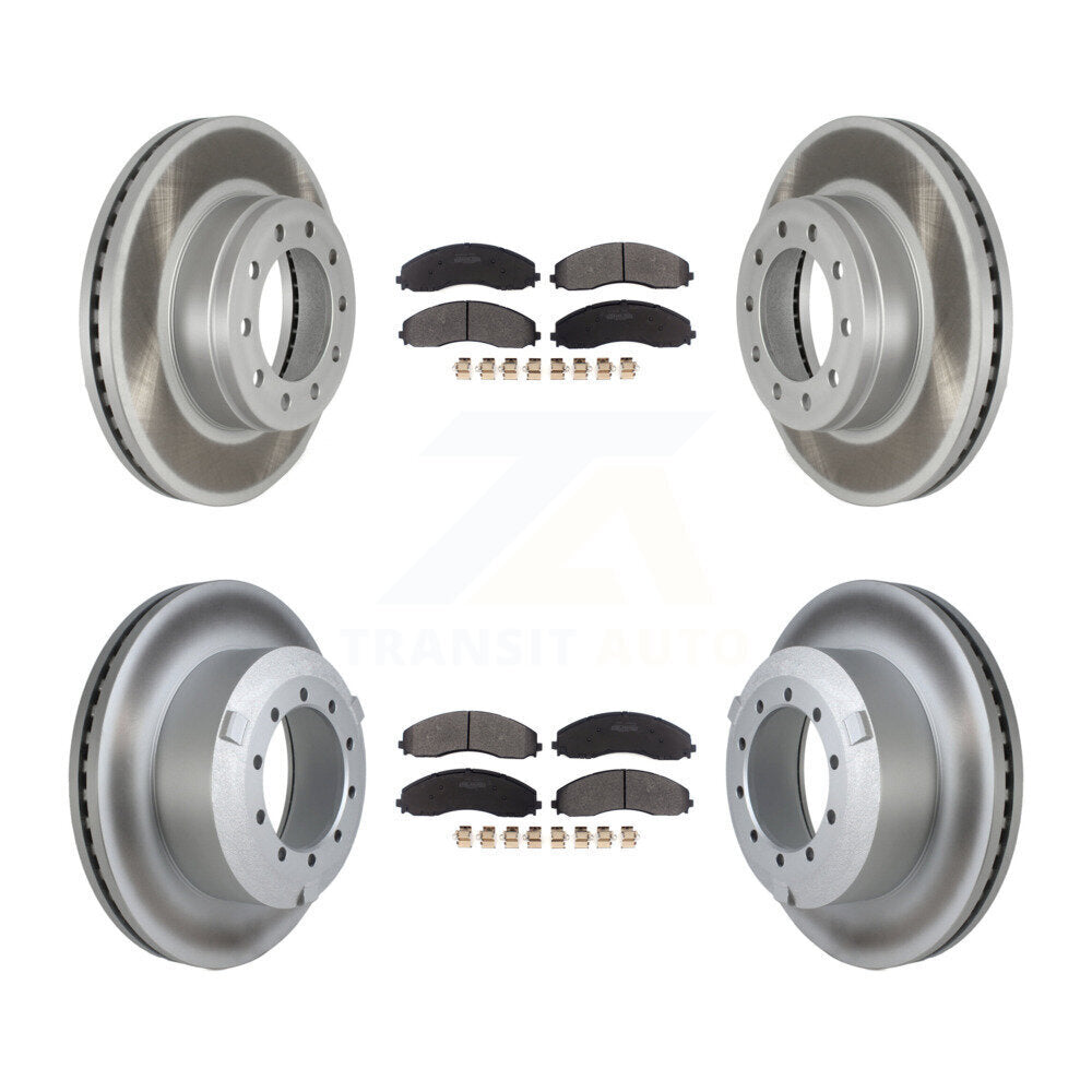 Coat Disc Brake Rotor Semi-Metallic Pad Front Rear Kit For Ford F-450 Super Duty