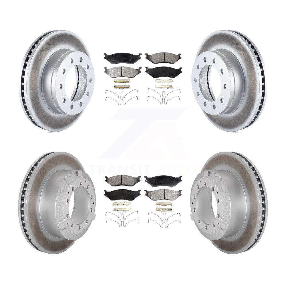 Coat Disc Brake Rotor Semi-Metallic Pad Front Rear Kit For Ford F-450 Super Duty