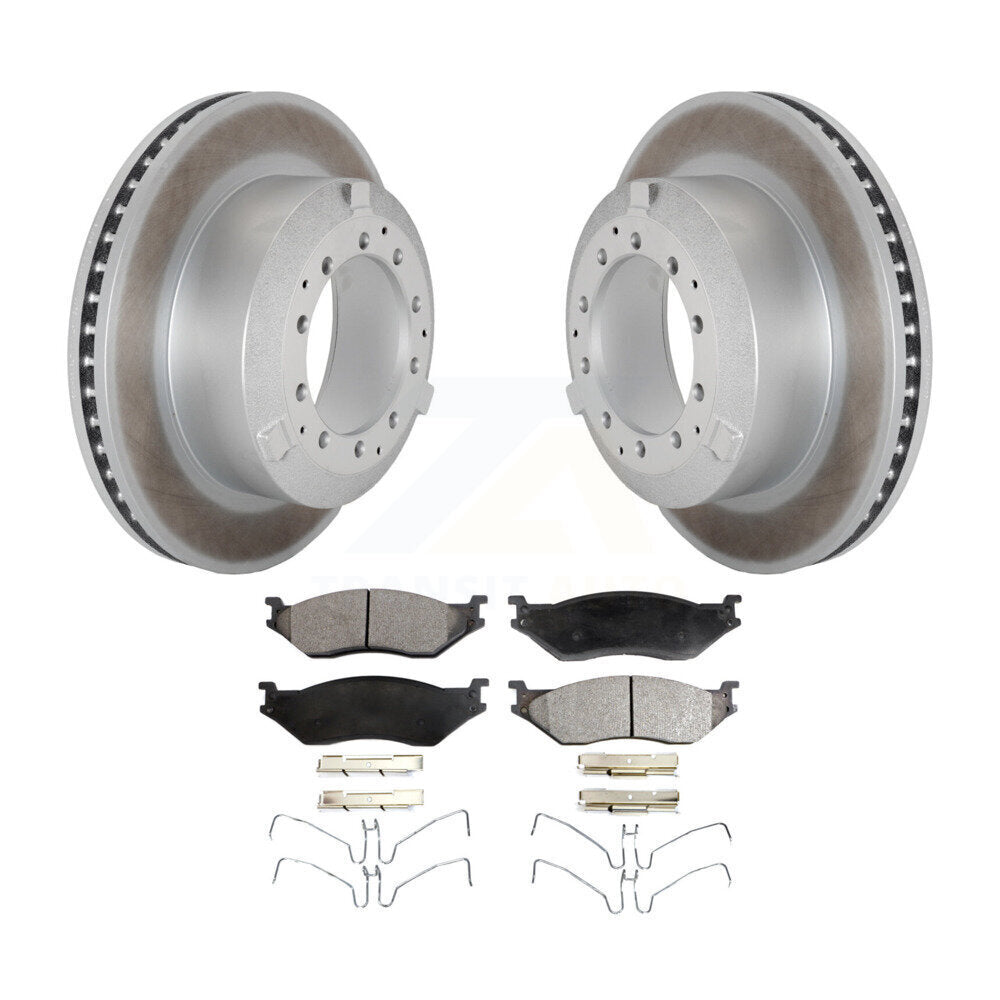 Coated Brake Rotor Semi-Metallic Pad Rear Kit For Ford F-450 Super Duty F-550 IC
