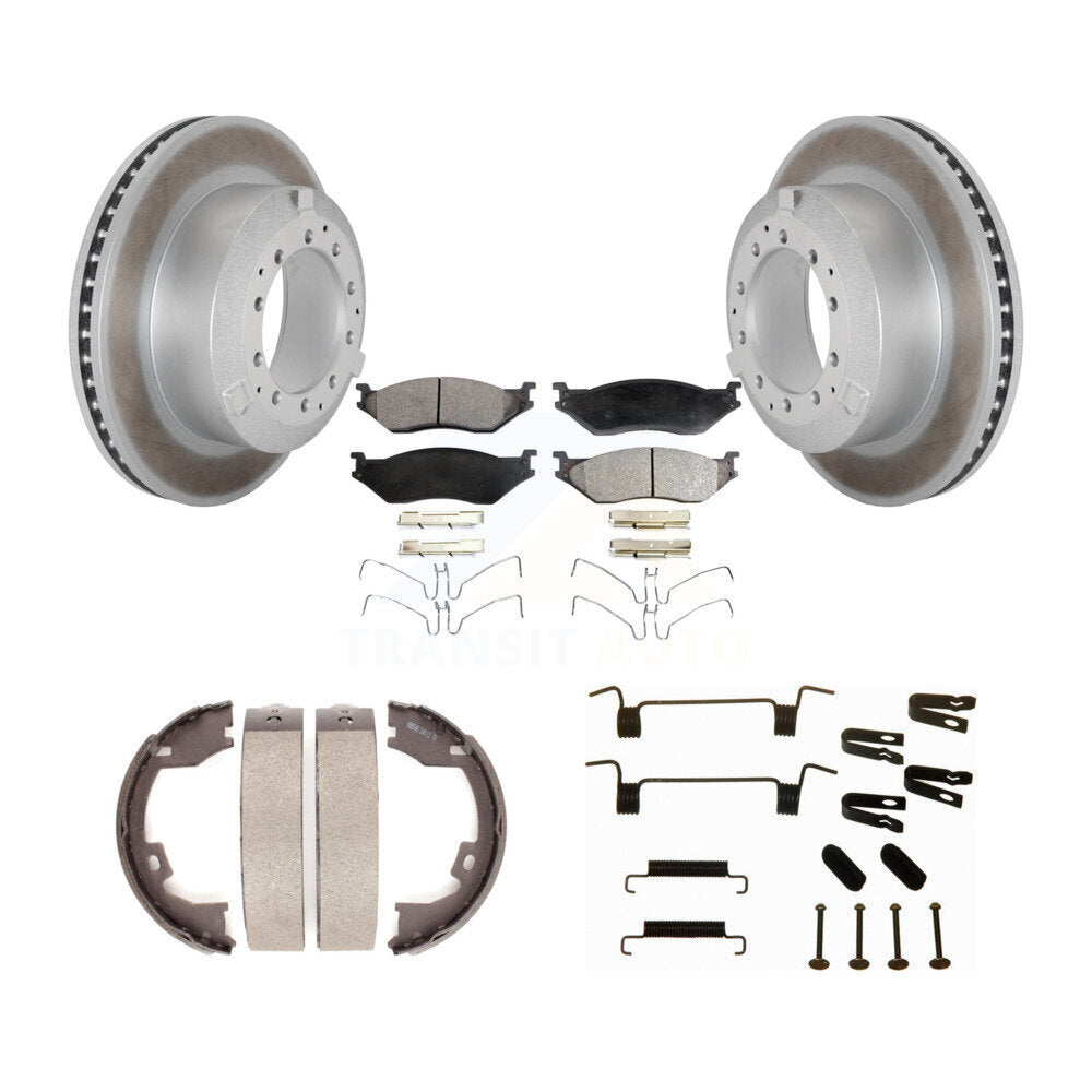 Disc Coated Rotors Semi-Metallic Pads Parking Shoes & Hardware Rear Kit For Ford