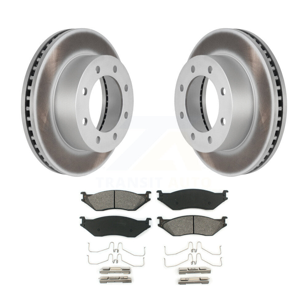 Coated Disc Brake Rotors & Semi-Metallic Pad Front Kit For Ford F-450 Super Duty