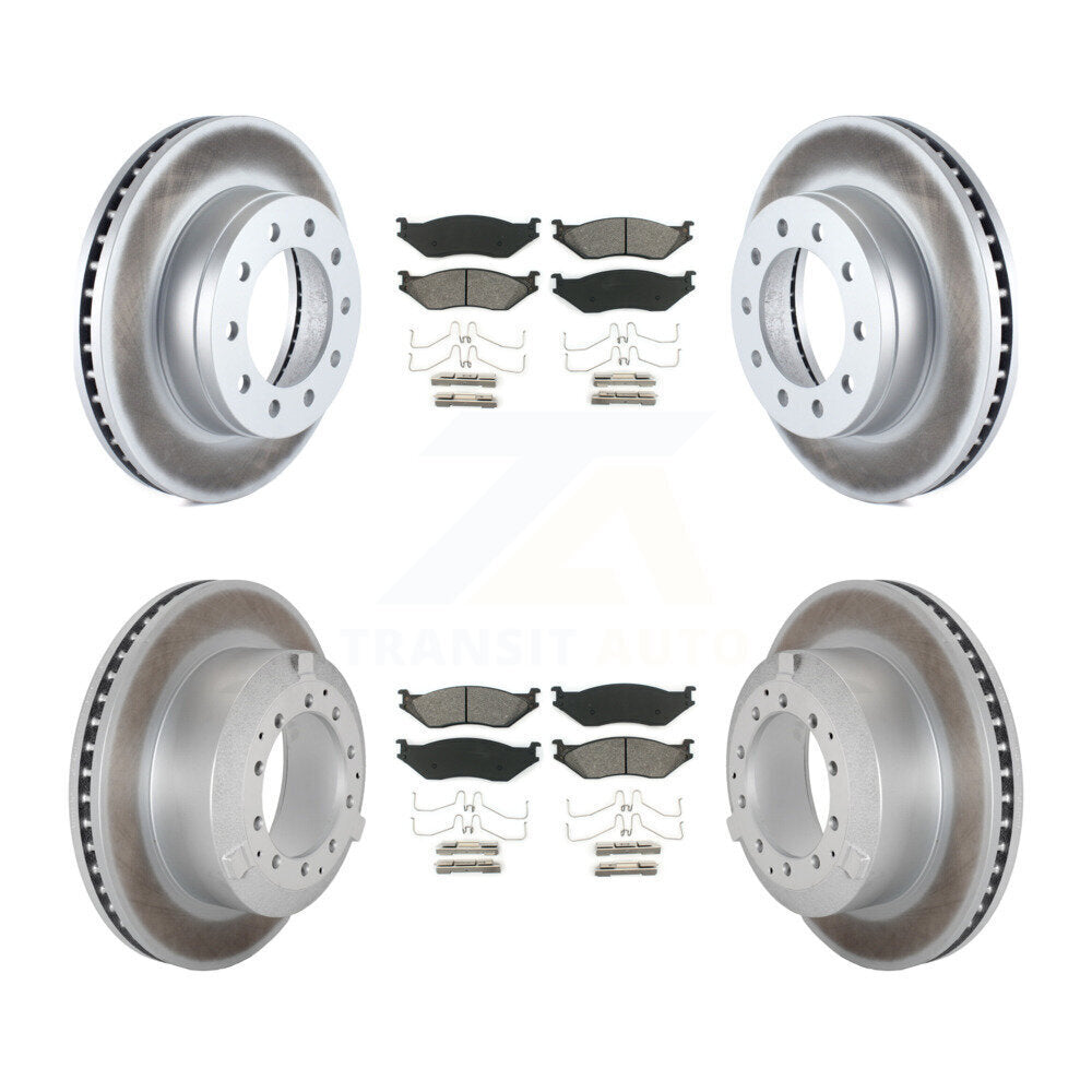Coat Disc Brake Rotor Semi-Metallic Pad Front Rear Kit For Ford F-450 Super Duty