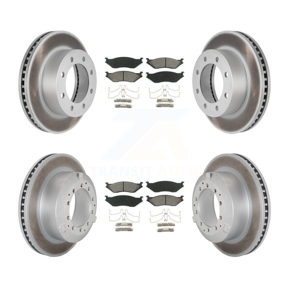 Coat Disc Brake Rotor Semi-Metallic Pad Front Rear Kit For Ford F-450 Super Duty
