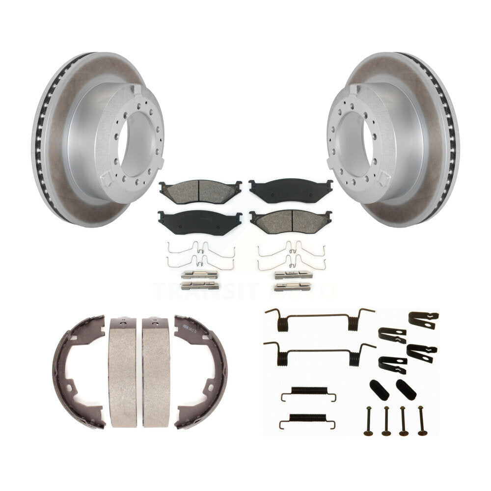 Disc Coated Rotors Semi-Metallic Pads Parking Shoes & Hardware Rear Kit For Ford