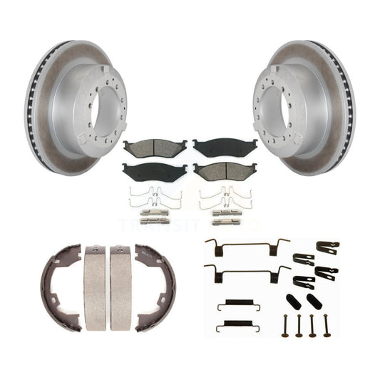 Disc Coated Rotors Semi-Metallic Pads Parking Shoes & Hardware Rear Kit For Ford