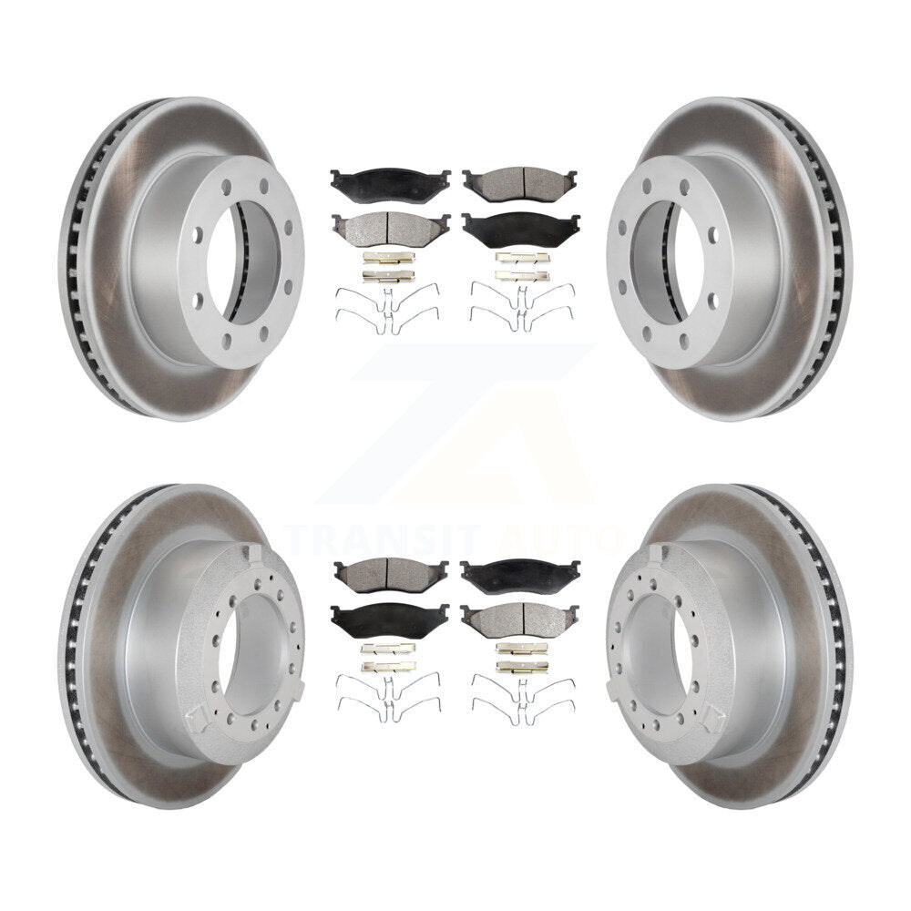 Coated Disc Brake Rotor And Ceramic Pad Front Rear Kit For Ford F-450 Super Duty