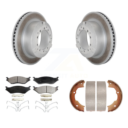 Disc Coated Rotors Ceramic Pads Parking Shoes Rear Kit For Ford F-450 Super Duty