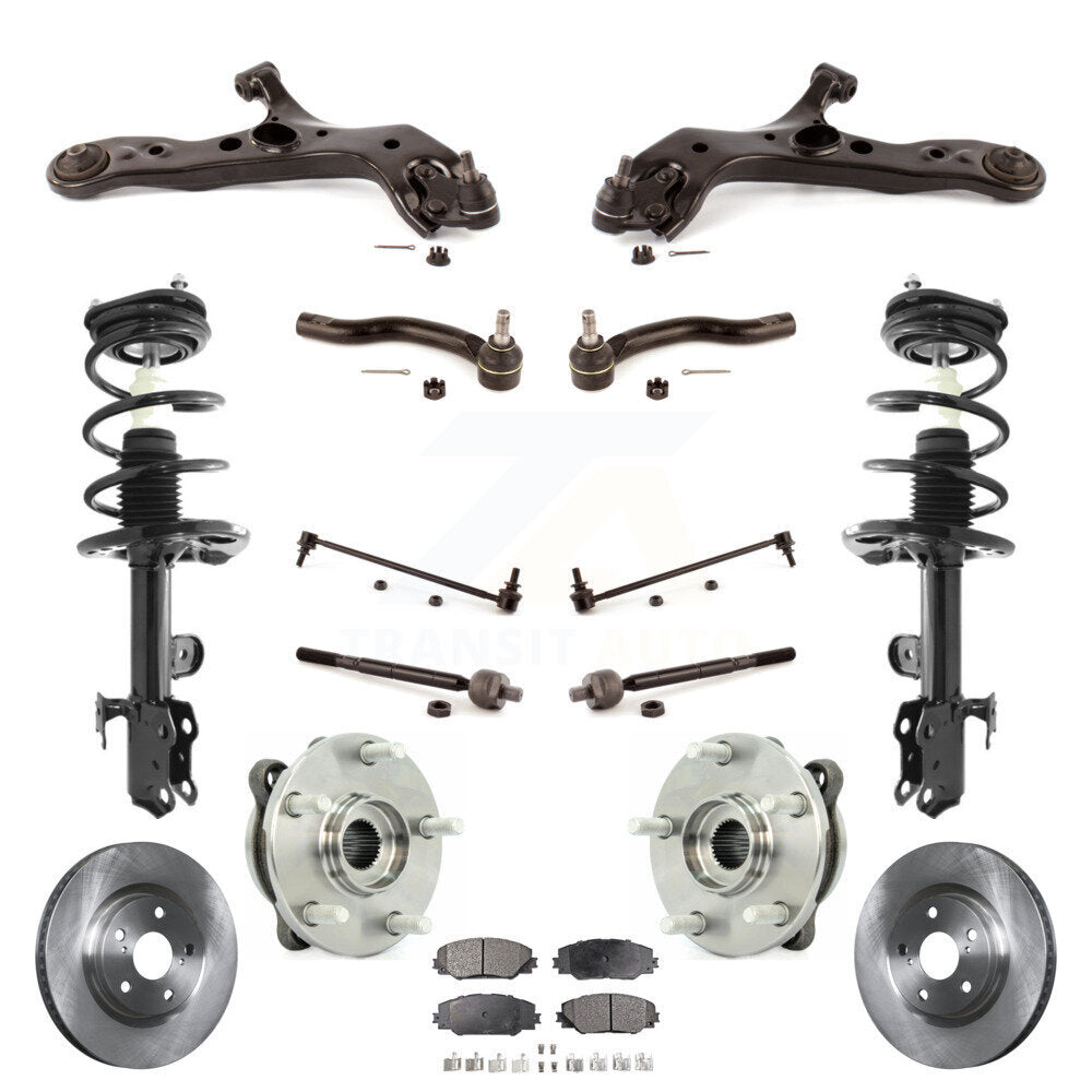 Disc Rotors Brake Pads Bearing Shock Suspension Front Kit (15Pc) For Toyota RAV4