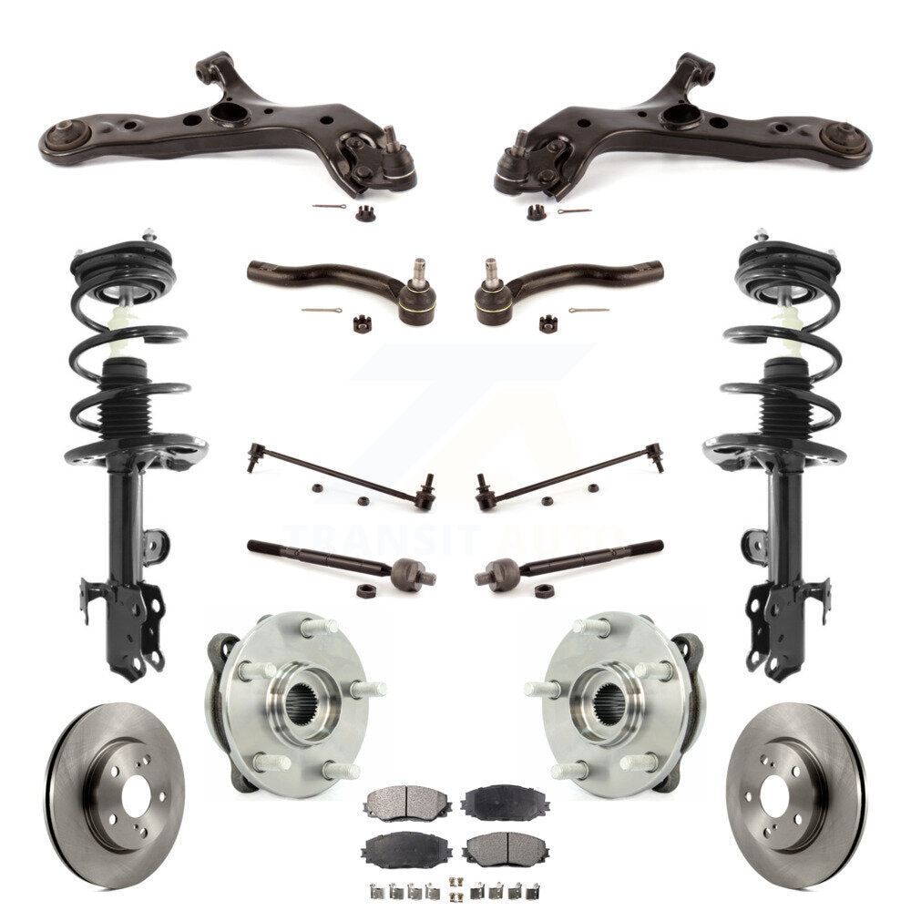Rotor Brake Pad Bearing Suspension Front Kit (15Pc) For 2013-2018 Toyota RAV4 LE