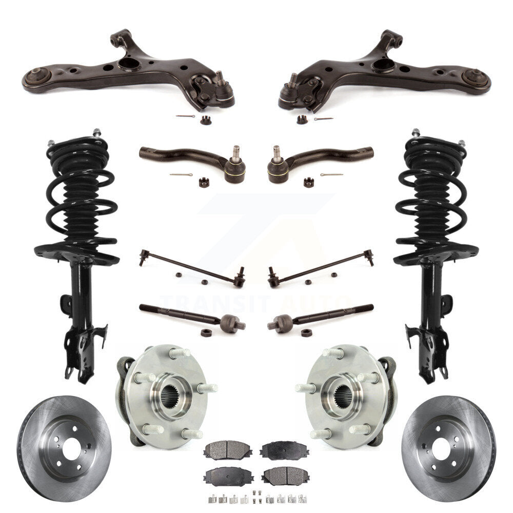 Rotors Brake Pads Bearing Suspension Front Kit (15Pc) For 08-12 Toyota RAV4 3.5L