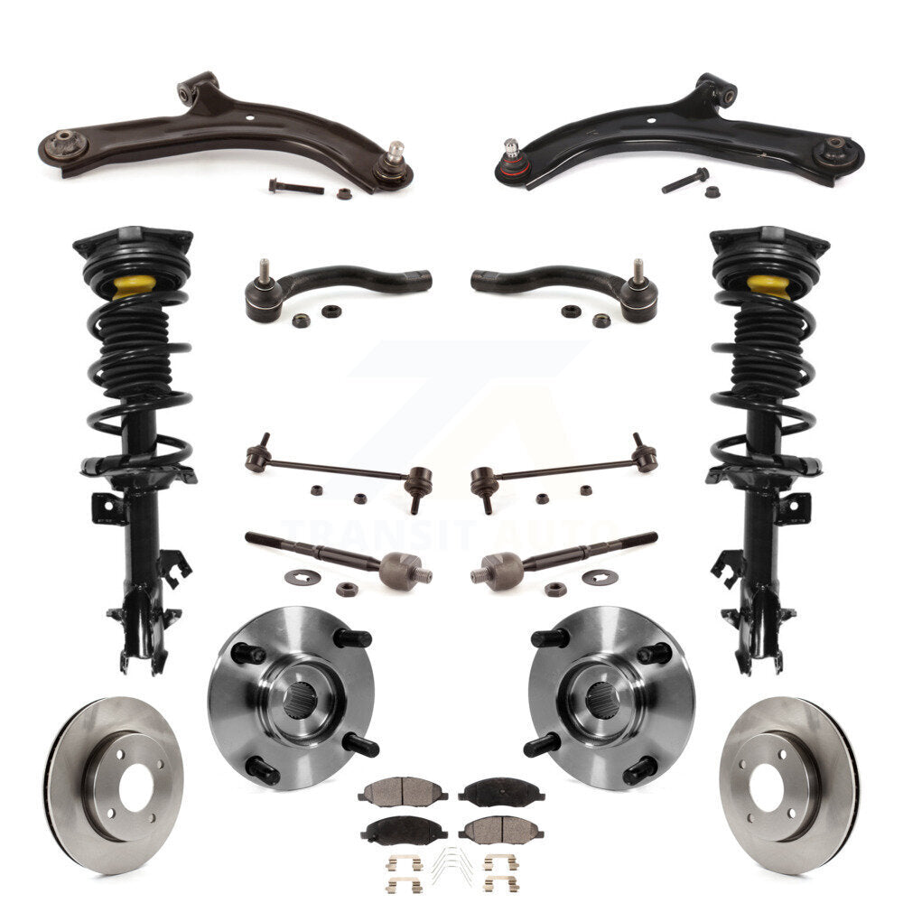 Disc Rotors Brake Pad Bearing Shock Suspension Front Kit (15Pc) For Nissan Versa