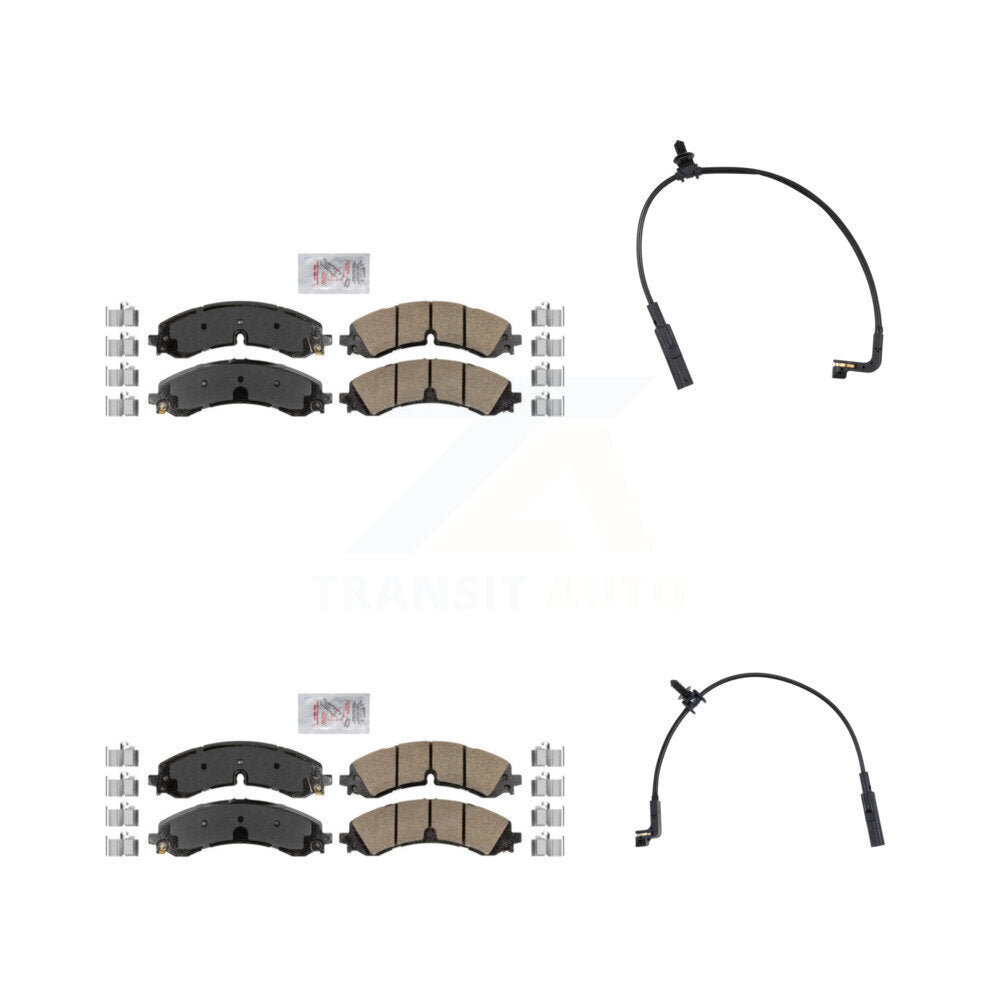 Ceramic Brake Pads & Wear Sensor Front Rear Kit For GMC Chevrolet Sierra 2500 HD