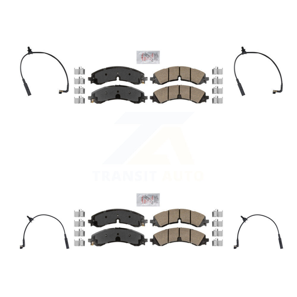 Ceramic Brake Pads & Wear Sensor Front Rear Kit For GMC Chevrolet Sierra 2500 HD
