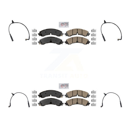 Ceramic Brake Pads & Wear Sensor Front Rear Kit For GMC Chevrolet Sierra 2500 HD