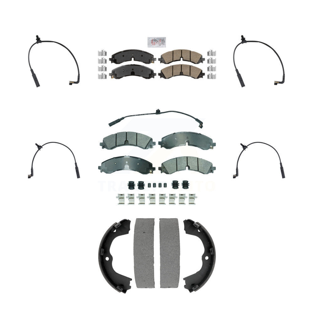 Ceramic Brake Pads Extra Wear Sensor Front Rear Kit (7Pc) For GMC Chevrolet 2500