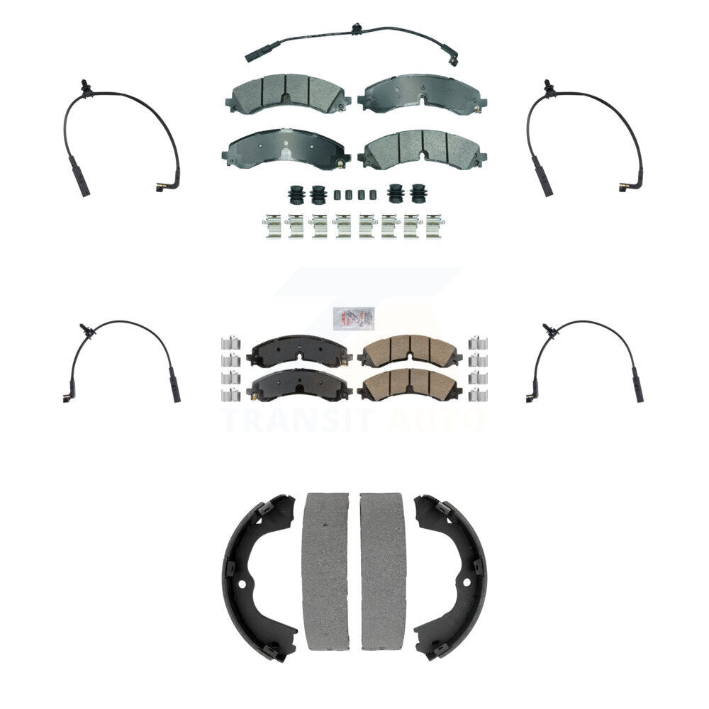 Ceramic Brake Pads Extra Wear Sensor Front Rear Kit (7Pc) For GMC Chevrolet 2500